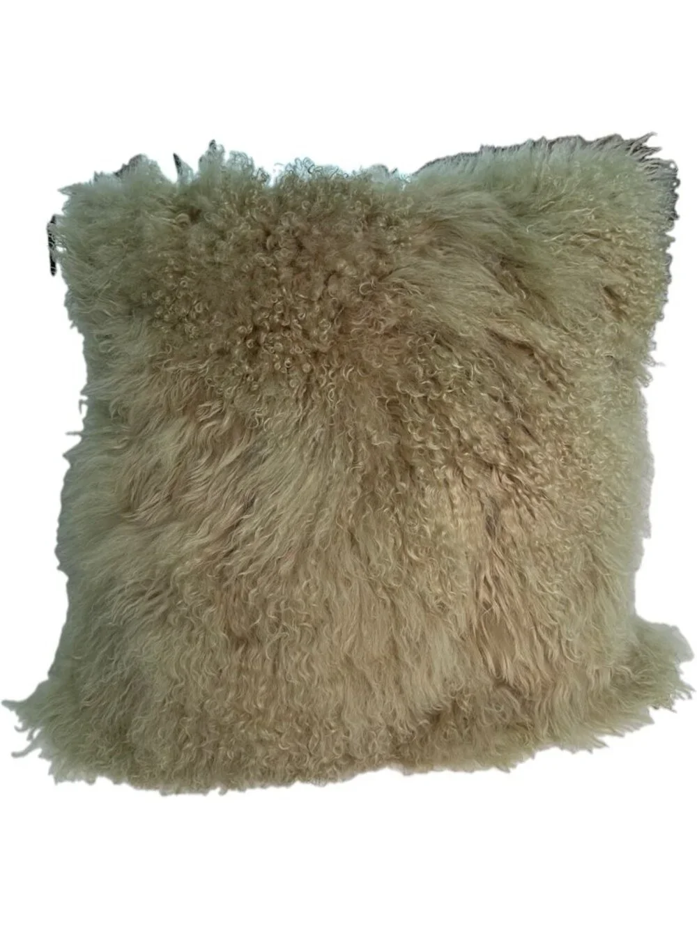West Elm Mongolian Lamb Pillow Cover With Filling Cream Greenish 24”x24”